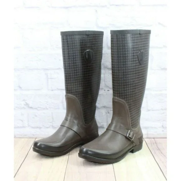 LL Bean Wellies Brown Black Rubber Waterproof Tall Rain Boots Size 8 M - Picture 2 of 12